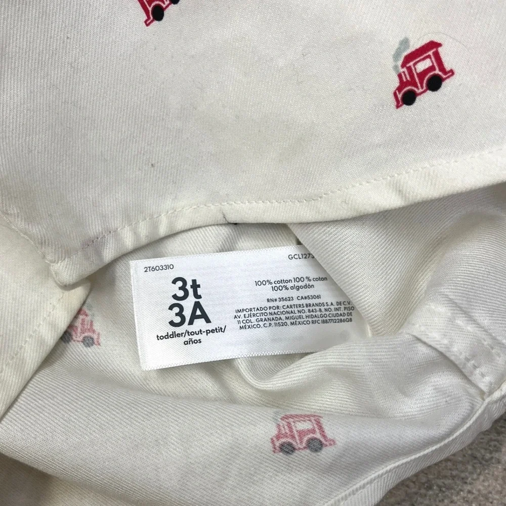 OshKosh B'gosh Toddler Boys White Red Train Print Button Down Shirt 3T NEW